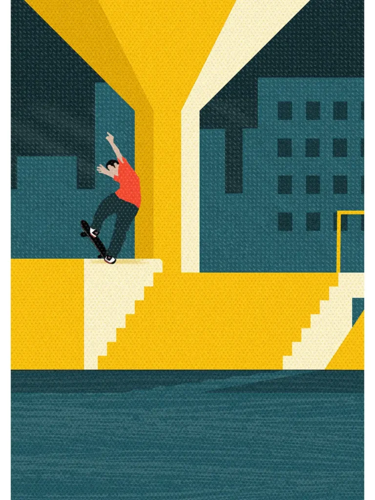 Skate Graphic: Fine art print of John Rattray’s frontside bluntslide at Southbank, London, capturing high-quality skateboarding art