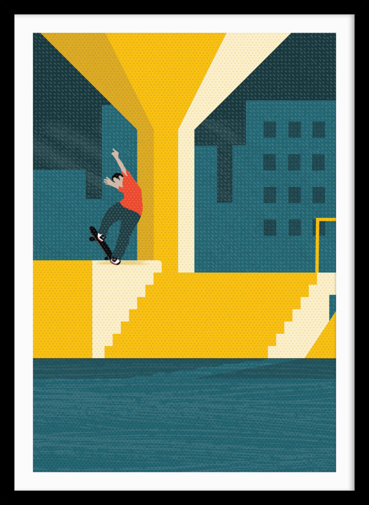 Fine art print of John Rattray’s frontside bluntslide at Southbank, London, capturing high-quality skateboarding art