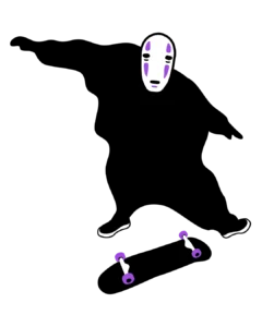 no-face-skate-fan-art-nosebonk No-Face skateboarding – minimalist fan art tribute to the Ghibli spirit, by Nosebonk.