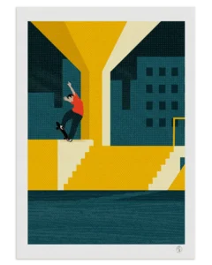 Skate graphic art print of John Rattray doing a frontside bluntslide at Southbank, London – illustrated by Nosebonk