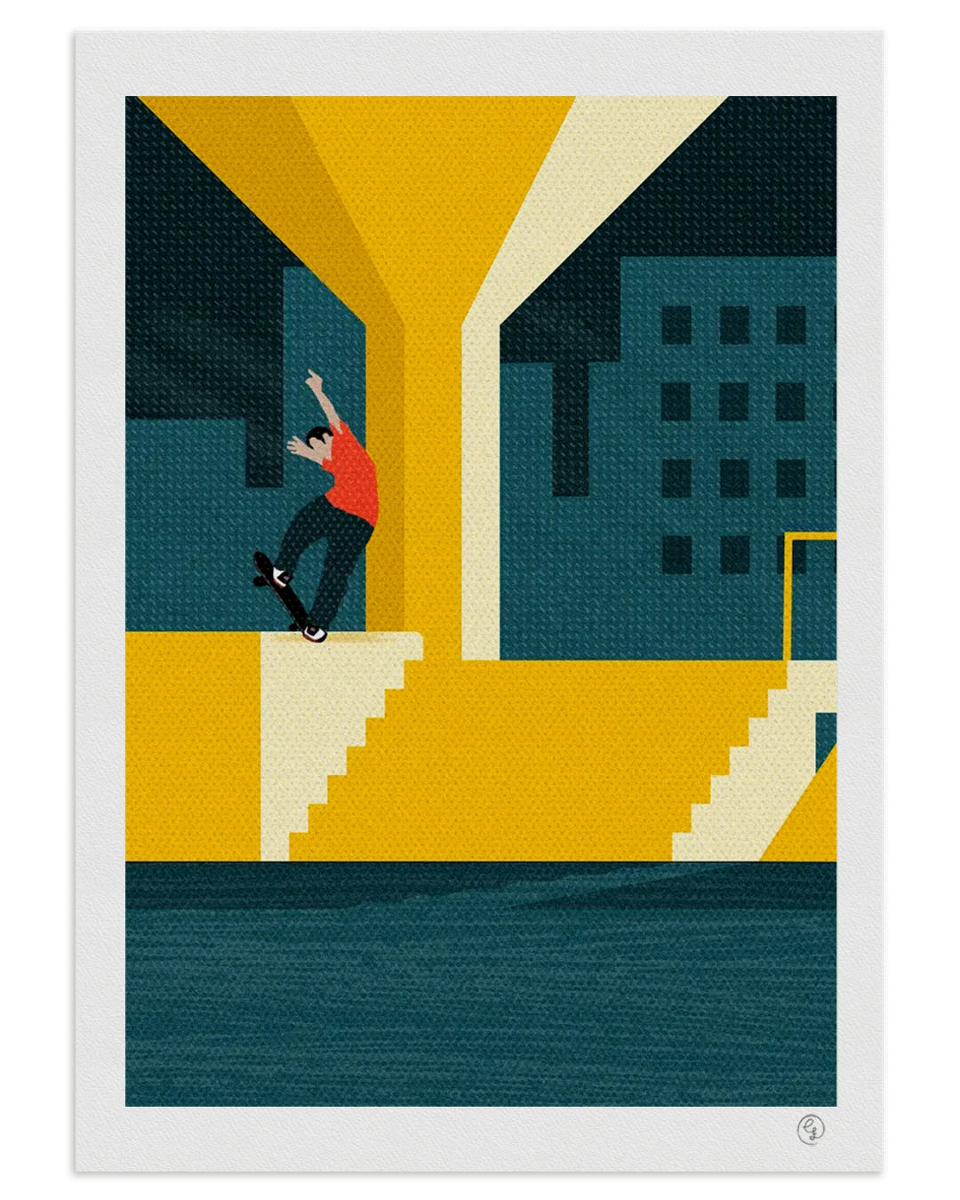 skate-art-print-john-rattray-southbank-nosebonk Skate art print of John Rattray doing a frontside bluntslide at Southbank, London – illustrated by Nosebonk