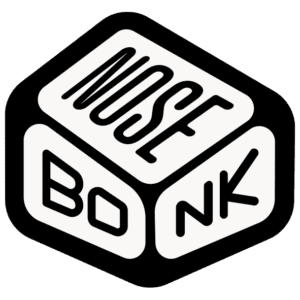 Skate magnet design featuring the Nosebonk cube logo in black and white – bold and playful branding