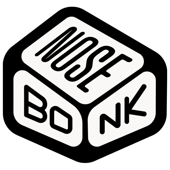 skate-magnet-nosebonk-cube-logo-5x5cm Nosebonk Skateboarding magnet design featuring the Nosebonk cube logo in black and white – bold and playful branding