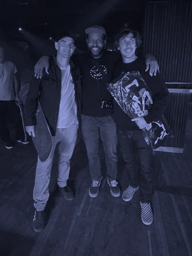 Ray Barbee Madrid Spain: with members of the Nosebonk Crew after his concert at El Sótano in Madrid — skate community, friendship and gratitude.