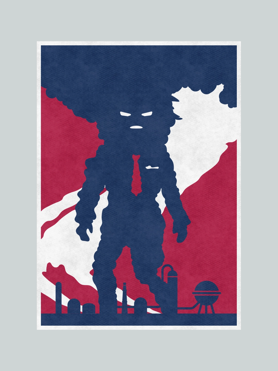War art illustration showing smoke from industrial chimneys forming a powerful human figure — visual commentary on war, industry and hidden power