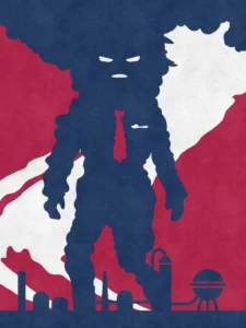 War art illustration showing smoke from industrial chimneys forming a powerful human figure — visual commentary on war, industry and hidden power