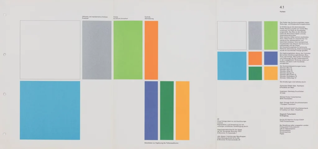 Otl Aicher colour overview for the visual design of the 1972 Olympic Games in Munich — flat colour blocks